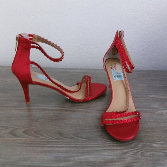 New Thalia Sodi Red Metallic Beaded Strappy DARRLA High Heels Open Toe 11 - Picture 2 of 16